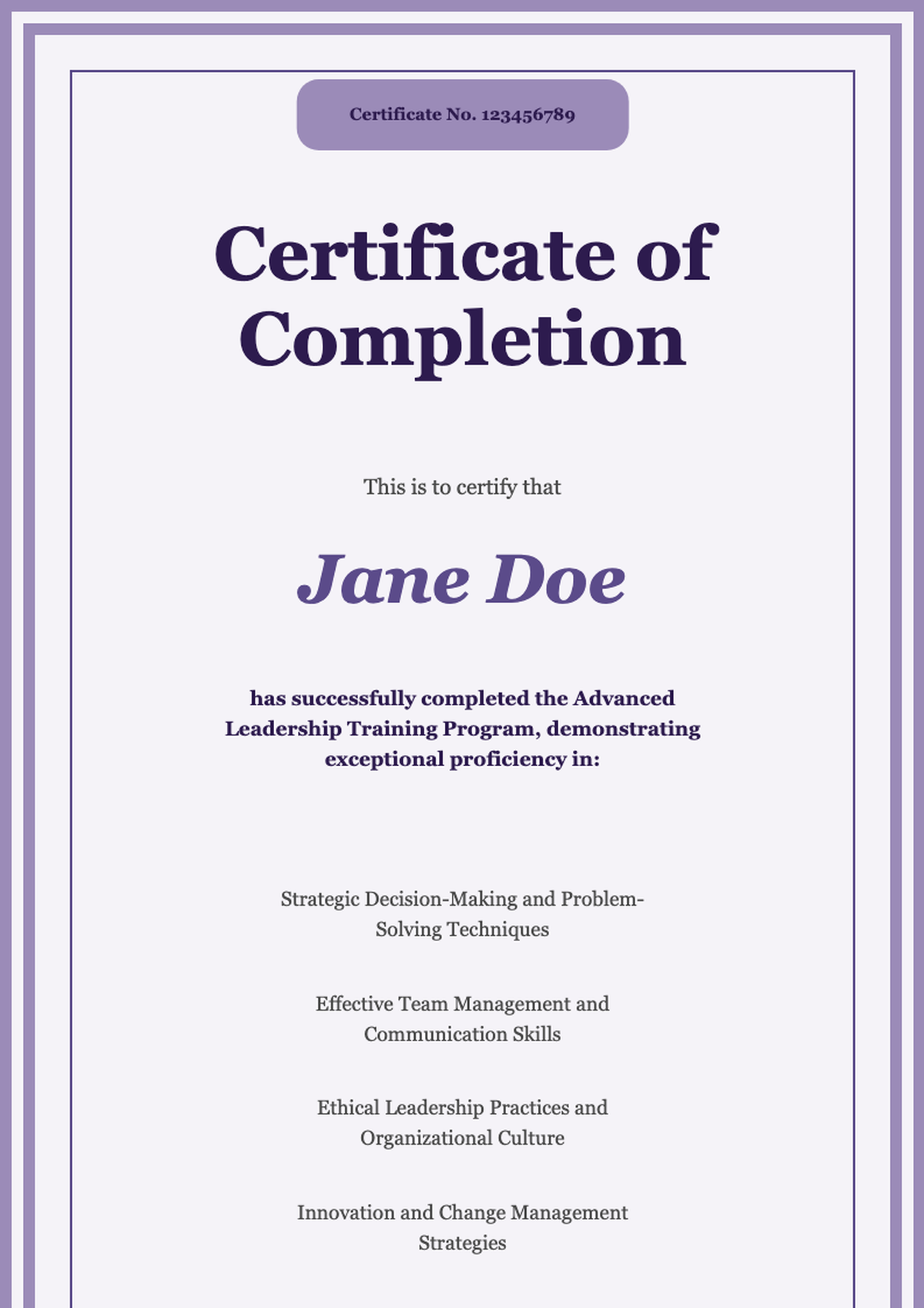 Elegant purple border certificate of completion for IT Recruiter course_variant_2